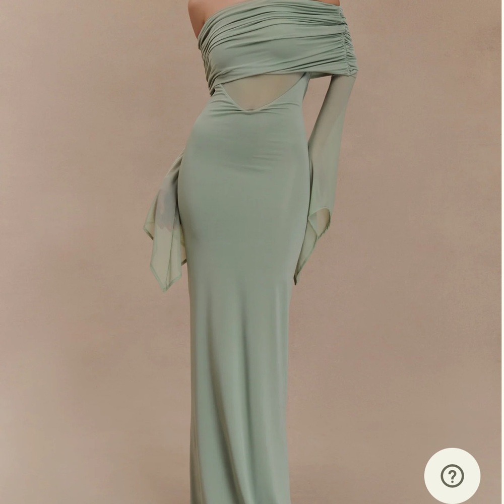 Meshki Kaitlin Green Off-Shoulder Cut-Out Gown